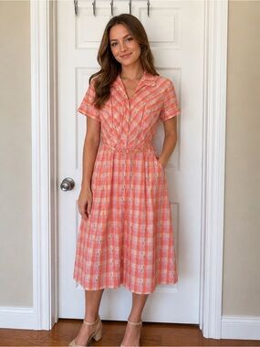 Vintage Hattie Leeds Gingham Collared Shirt Dress, size small